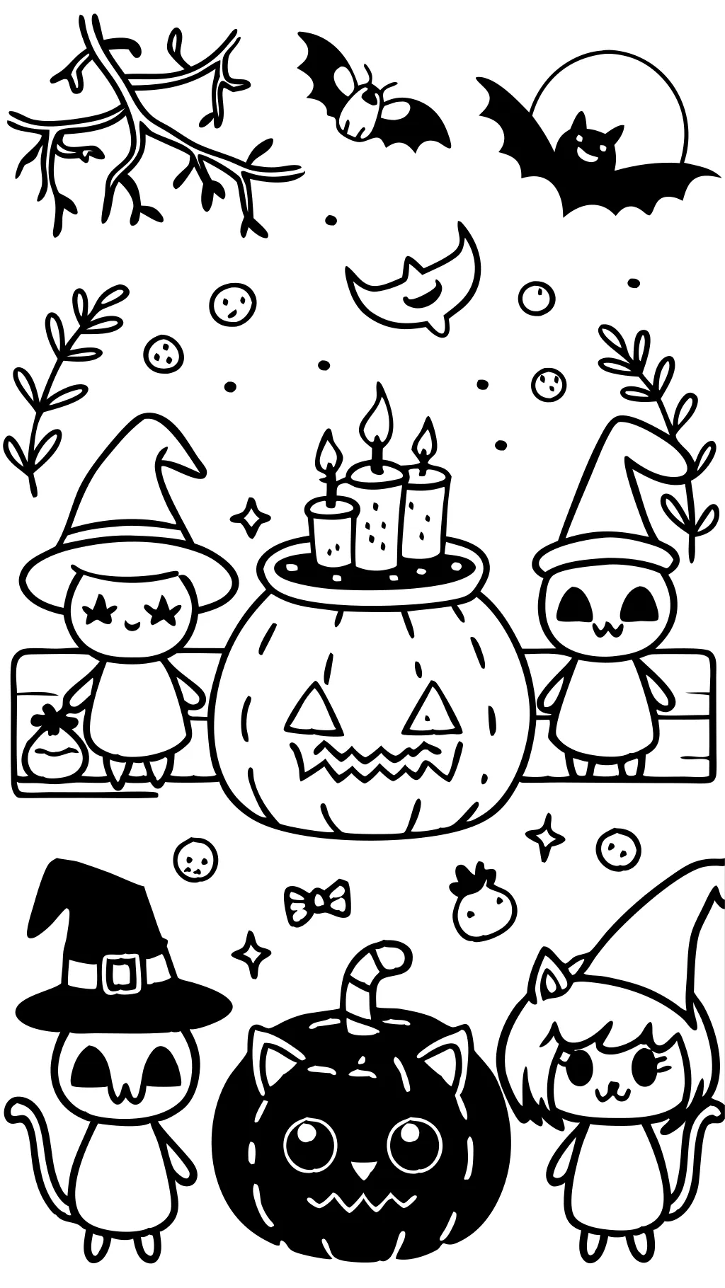 Páginas para colorear de las brujas de Halloween